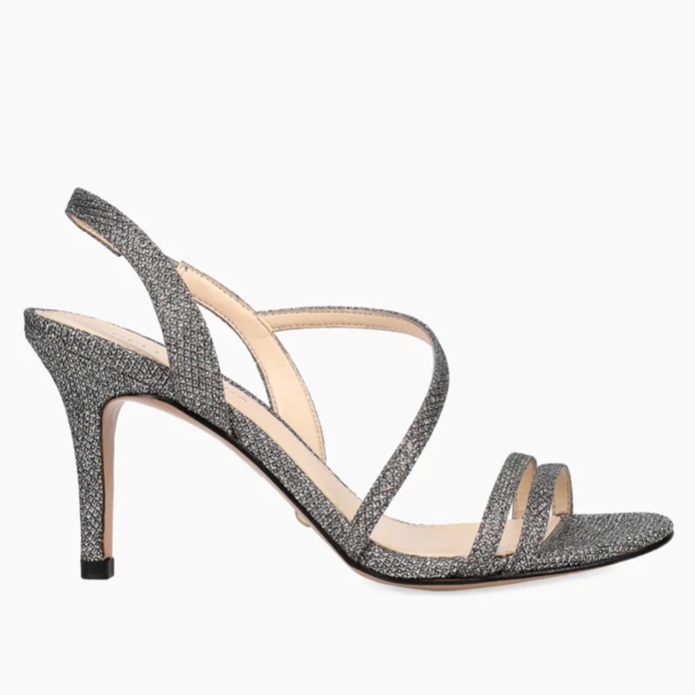 Pelle Moda Silver Glitter Strappy Slingback Heels